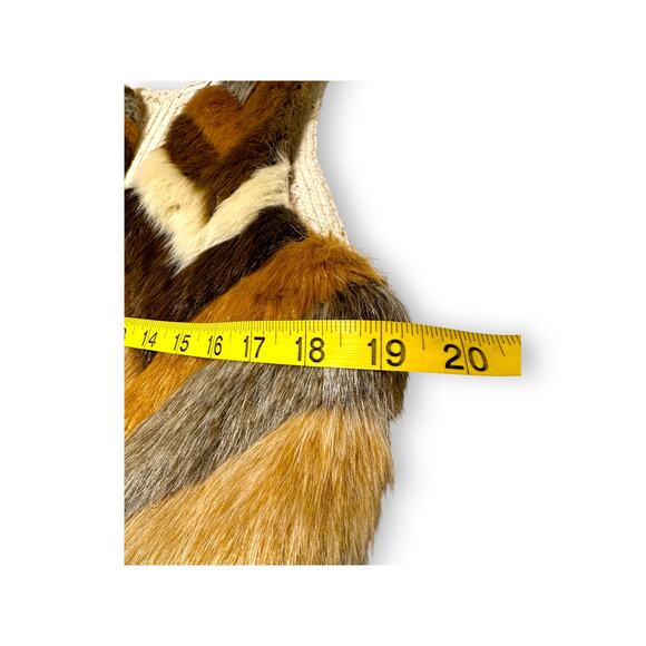 Vintage Chico's Faux Fur Brown Chevron Vest Knit Back Size 0 S/M - Picture 5 of 8